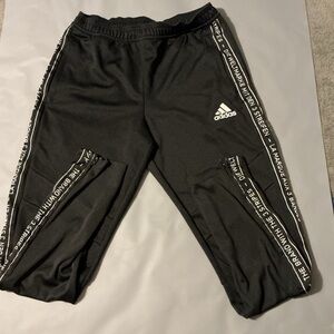 Adidas Men’s Medium Black Jogger Pants with White Trim and Logo Zippered ankle